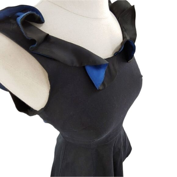 Luca Couture Black Skater Dress with Ruffle - Picture 3 of 13